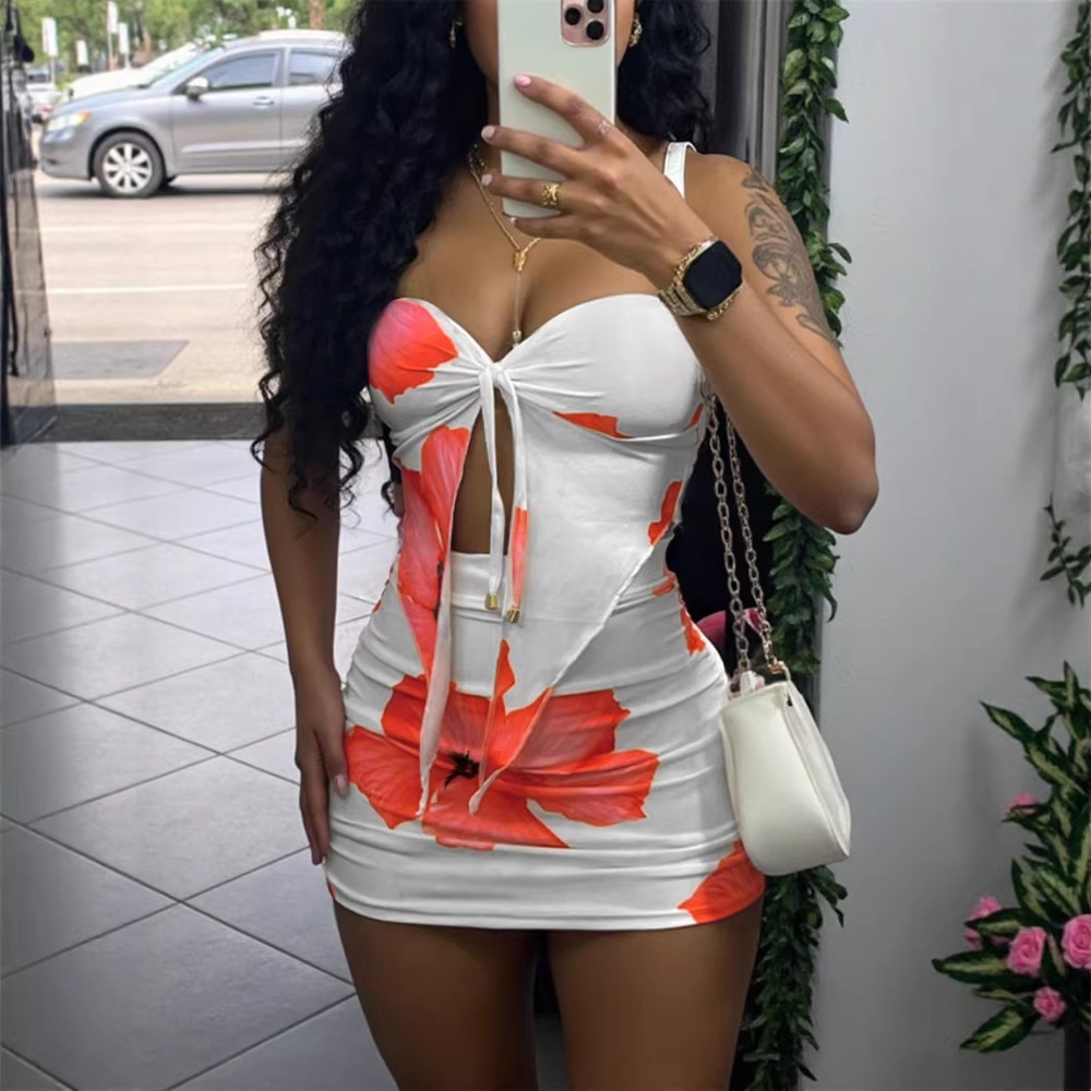 Women's Sexy Strapless Crop Top and Bodycon Mini Skirt Two-Piece Set