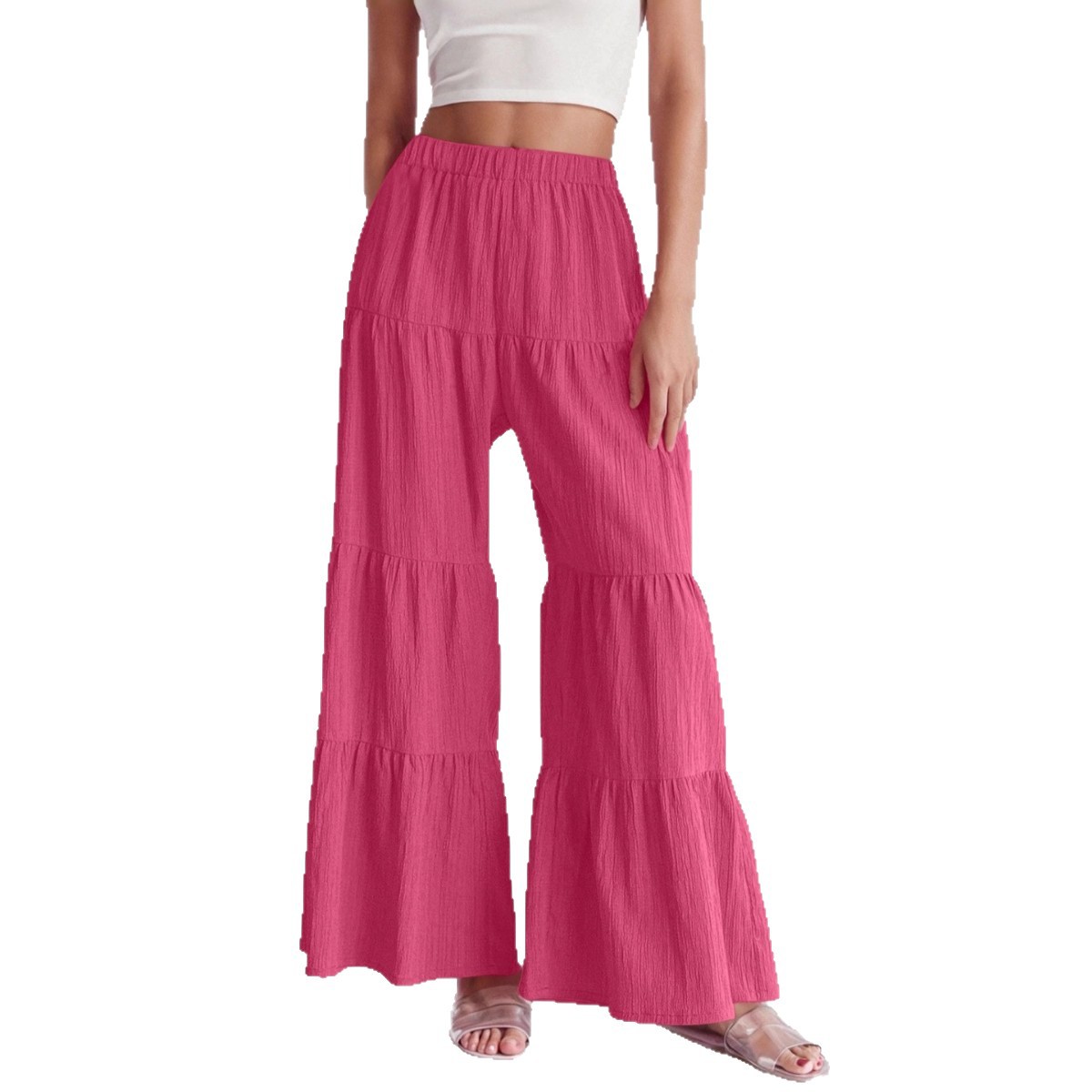 Women's Pleated Elastic Waist Wide-Leg Pants