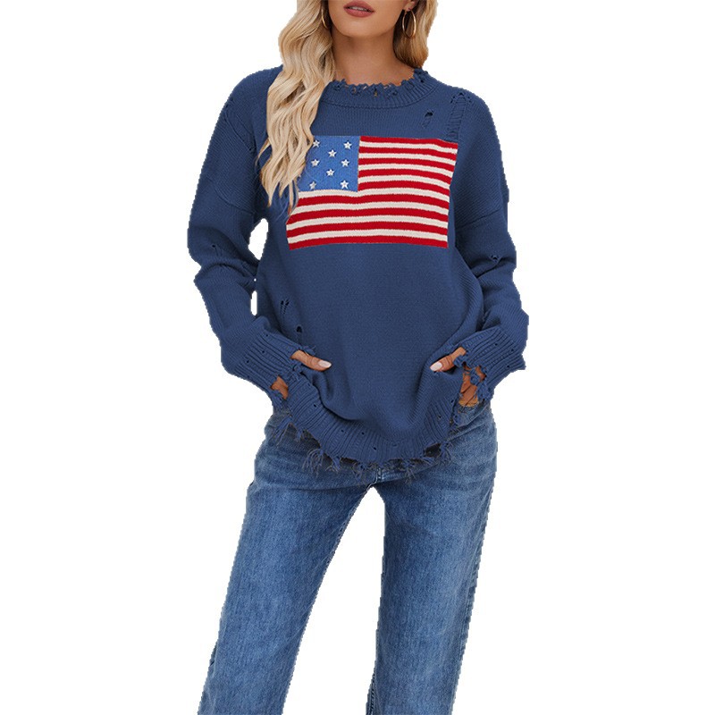 Crewneck Flag Pattern Knit Sweater