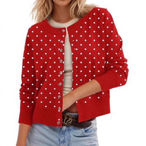 Women's Polka Dot Print Button Cardigan Sweater