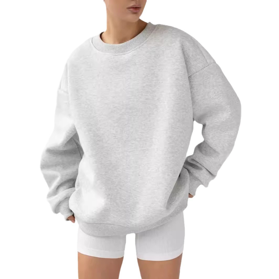 Solid Crewneck Loose Pullover Sweatshirt for Women