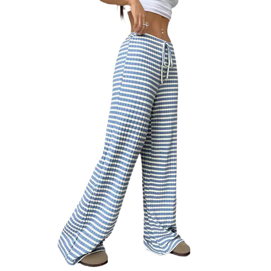 Women's Striped & Solid Cotton Straight-Leg Pants with Elastic Drawstring Waist