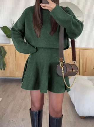 Women's Casual Sweater and Mini Skirt Two-Piece Set Long Sleeve