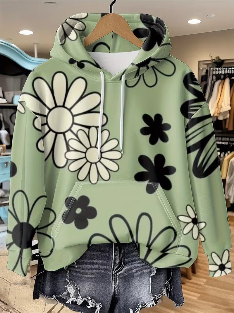 Women's Daisy Floral Print Casual Hoodie