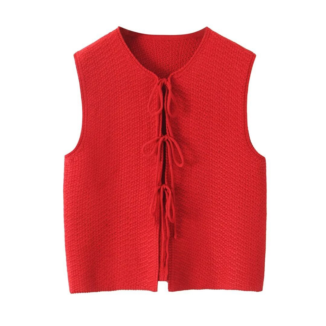 Bow Tie V-Neck Sleeveless Knit Vest