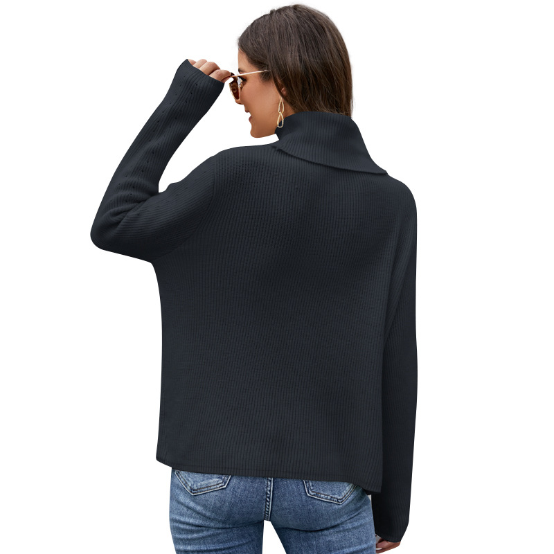 Solid Turtleneck Knit Sweater Long Sleeve Loose Pullover