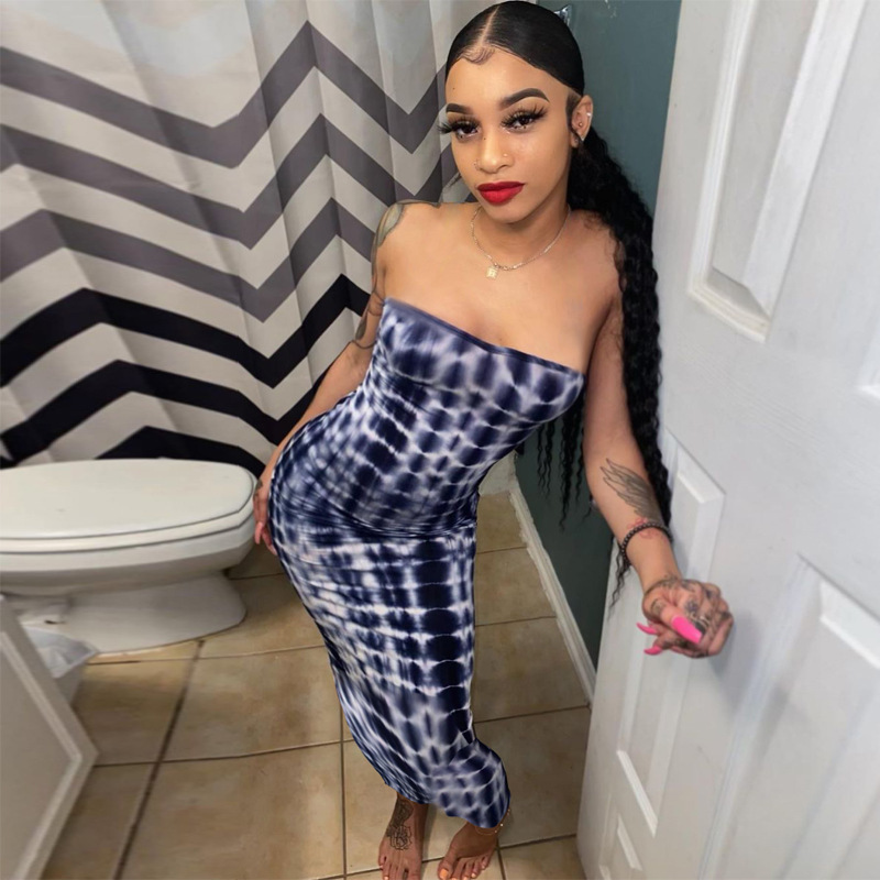 Women's Plus Size Tie-Dye Print Off-Shoulder Tube Dress