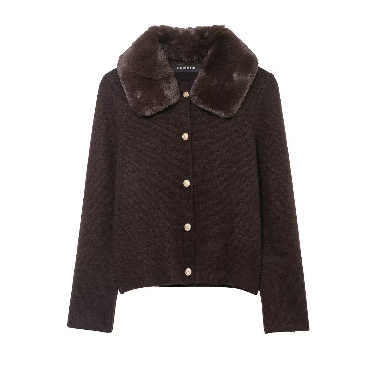 Faux Fur Collar Knit Cardigan Sweater