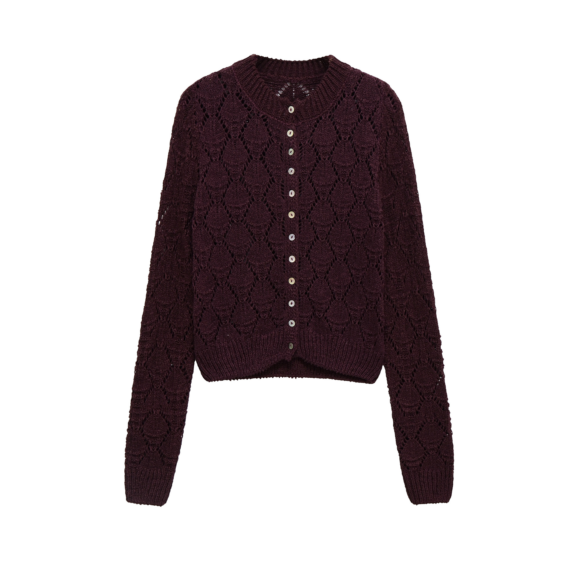Women's ZA Jacquard Mesh Hollow-Out Long-Sleeve Knit Cardigan