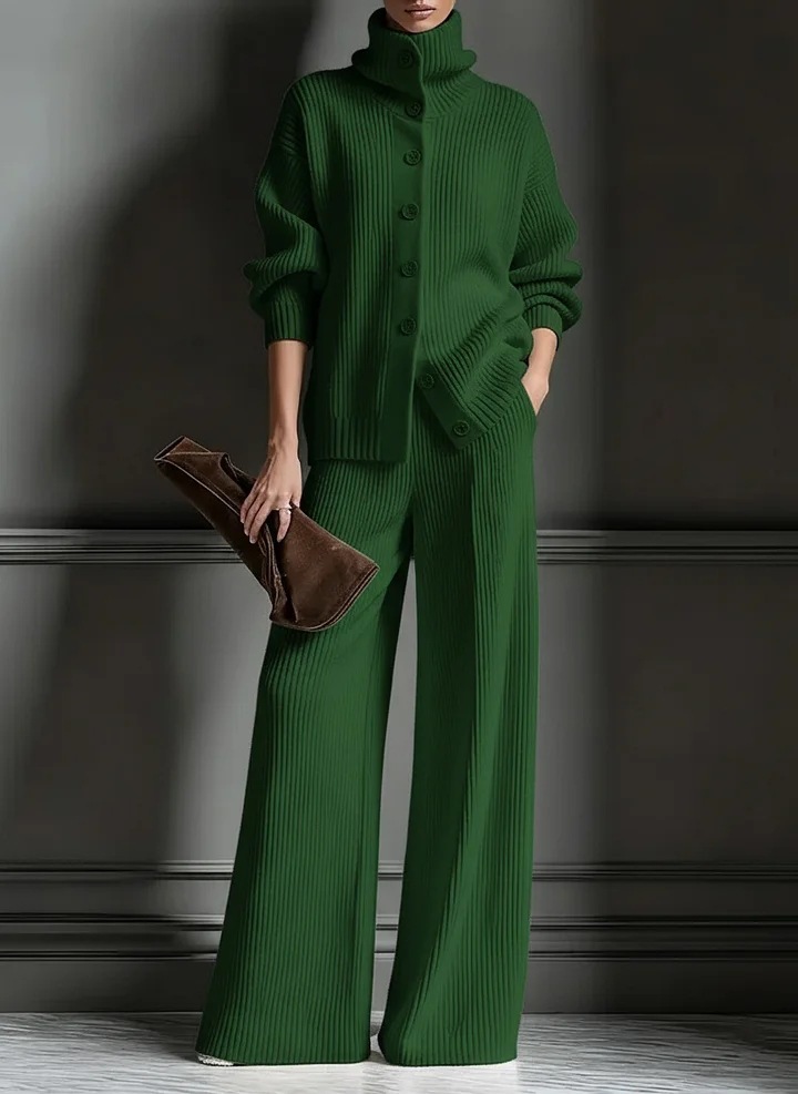 Women's Thickened High Neck Wide Leg Pants Set Casual Two-Piece