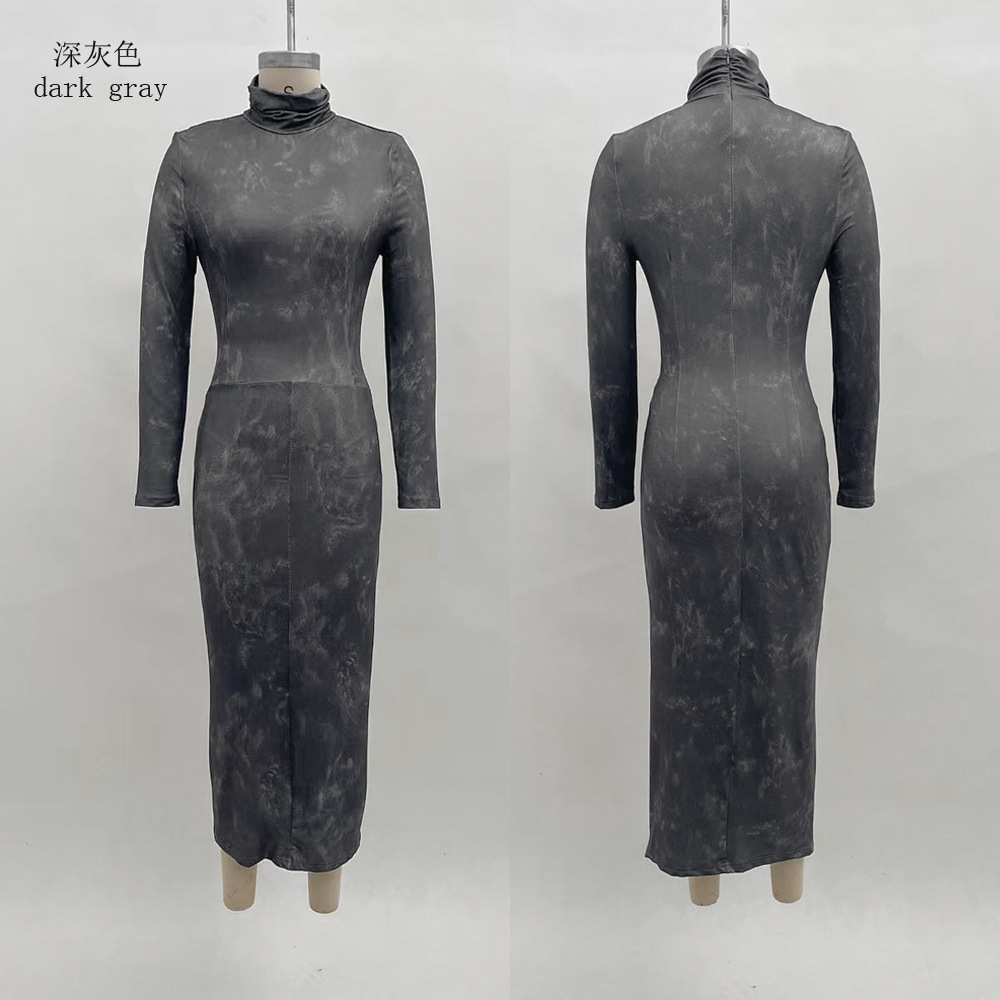 Women's Slim Fit Long Sleeve Bodycon Midi Dress Half Turtleneck