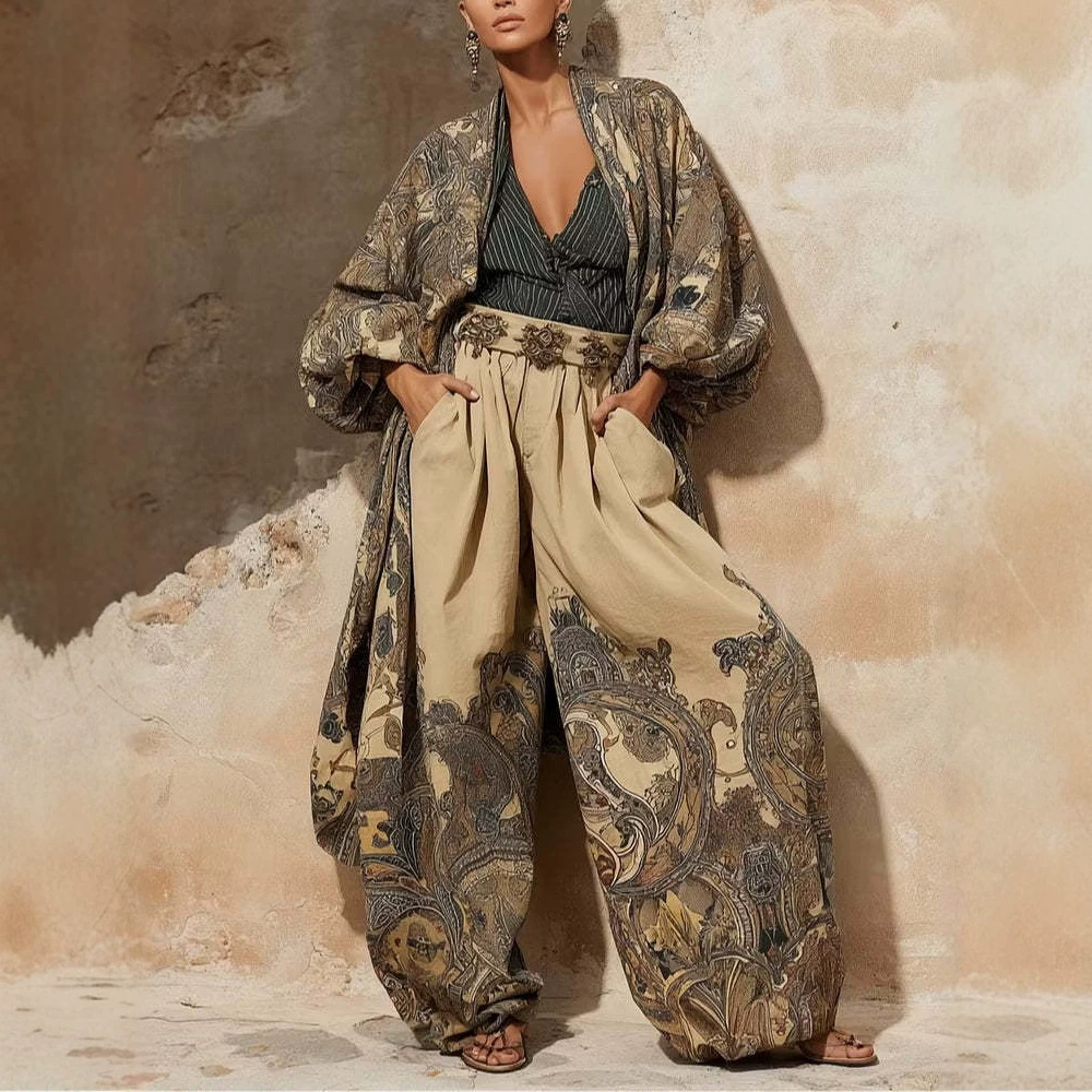 Women's Leopard Print Two-Piece Set Oversized Top & Pants Streetwear