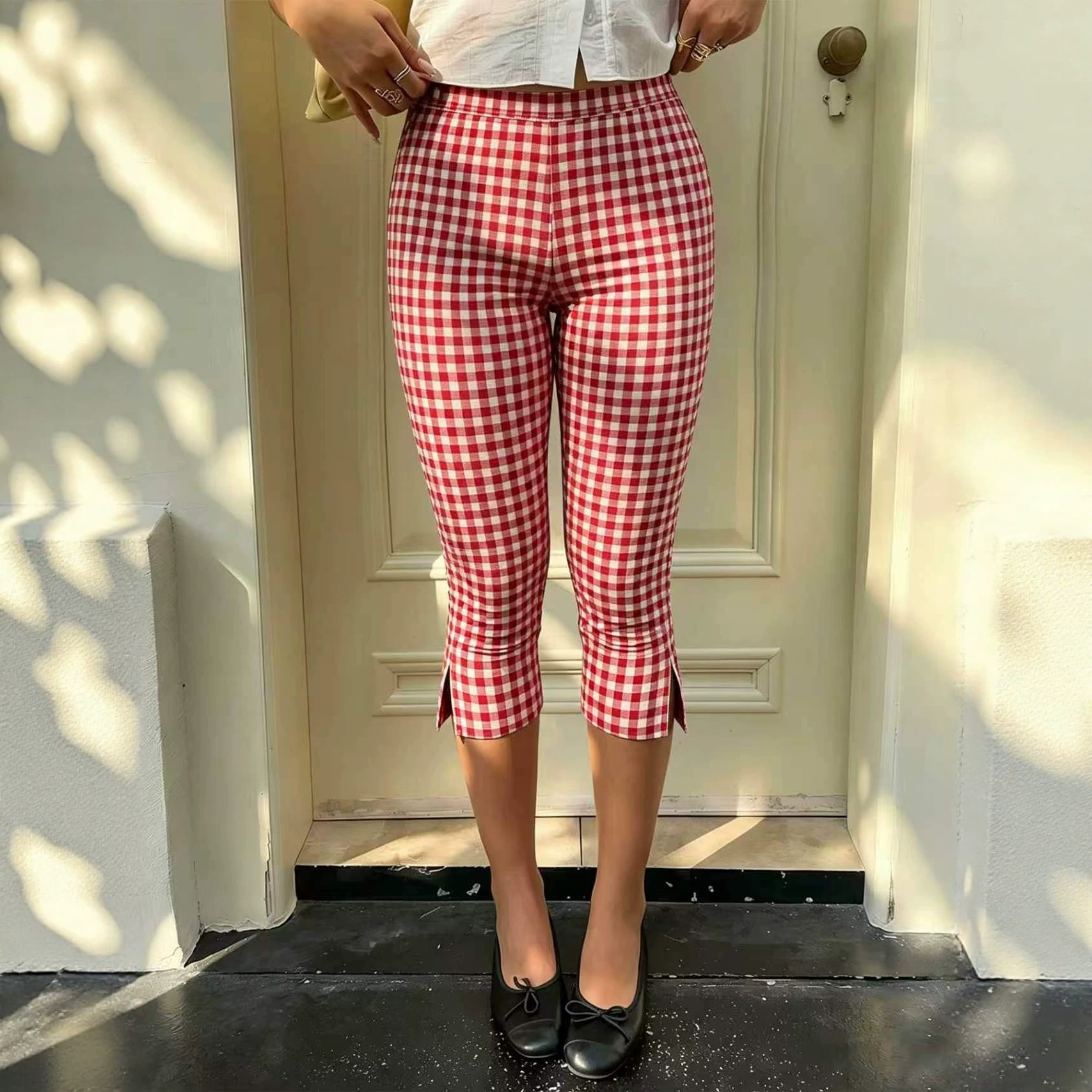 Women's Y2K Slim Fit Capri Pants with Side Slit for Workout and Casual Wear