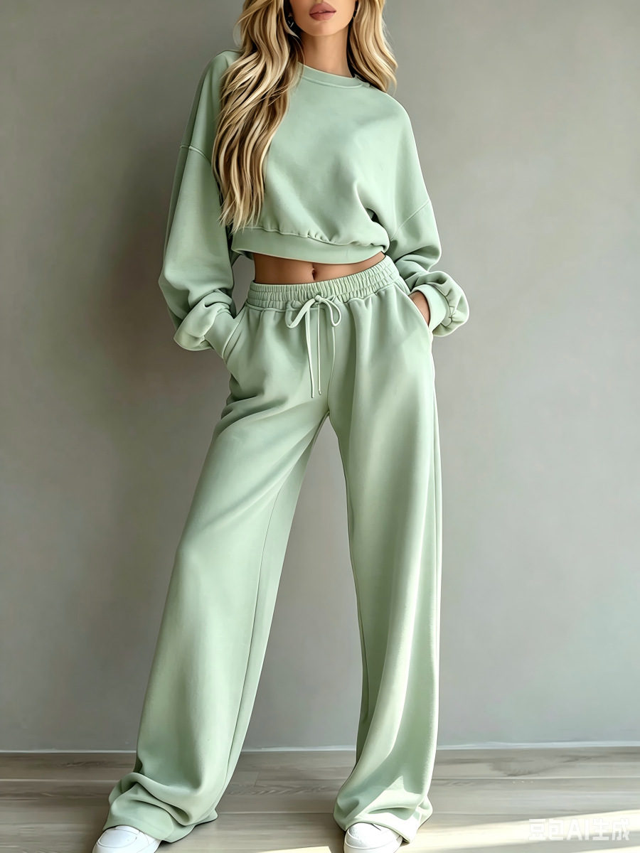 Minimalist Long-Sleeve Sweatshirt and Wide-Leg Pants Set