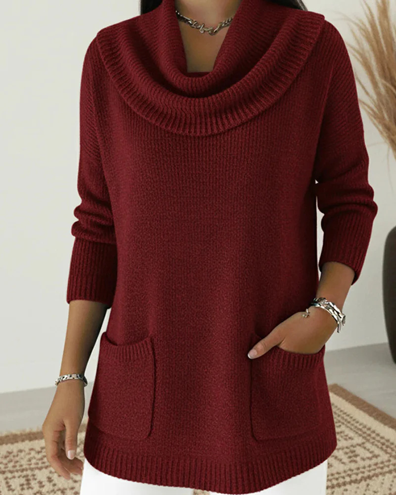 Women's Solid Color Pocket Long Sleeve Sweater