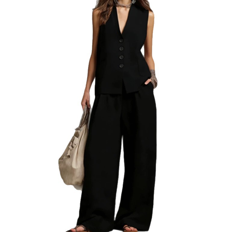 Women's Linen Sleeveless Vest & Wide-Leg Pants Set