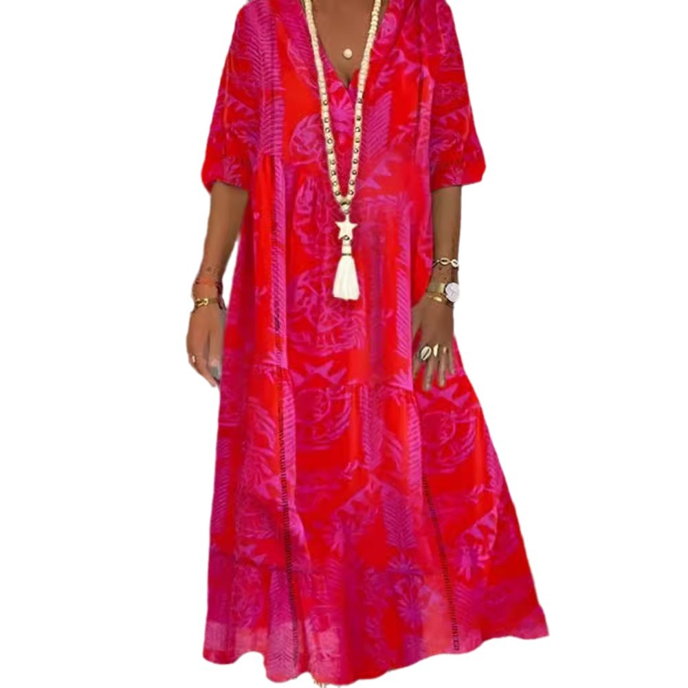 Women's V-Neck Bell Sleeve Maxi Dress