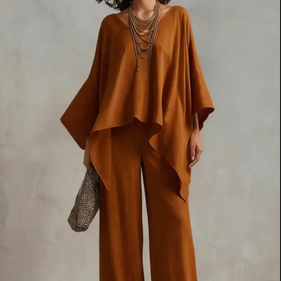Women's Cotton-Linen Solid Color Loose Casual Two-Piece Pants Set