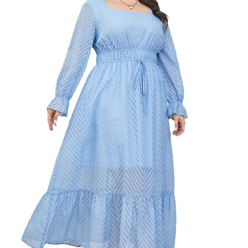 Elegant Plus Size Long Sleeve Printed Chiffon Maxi Dress