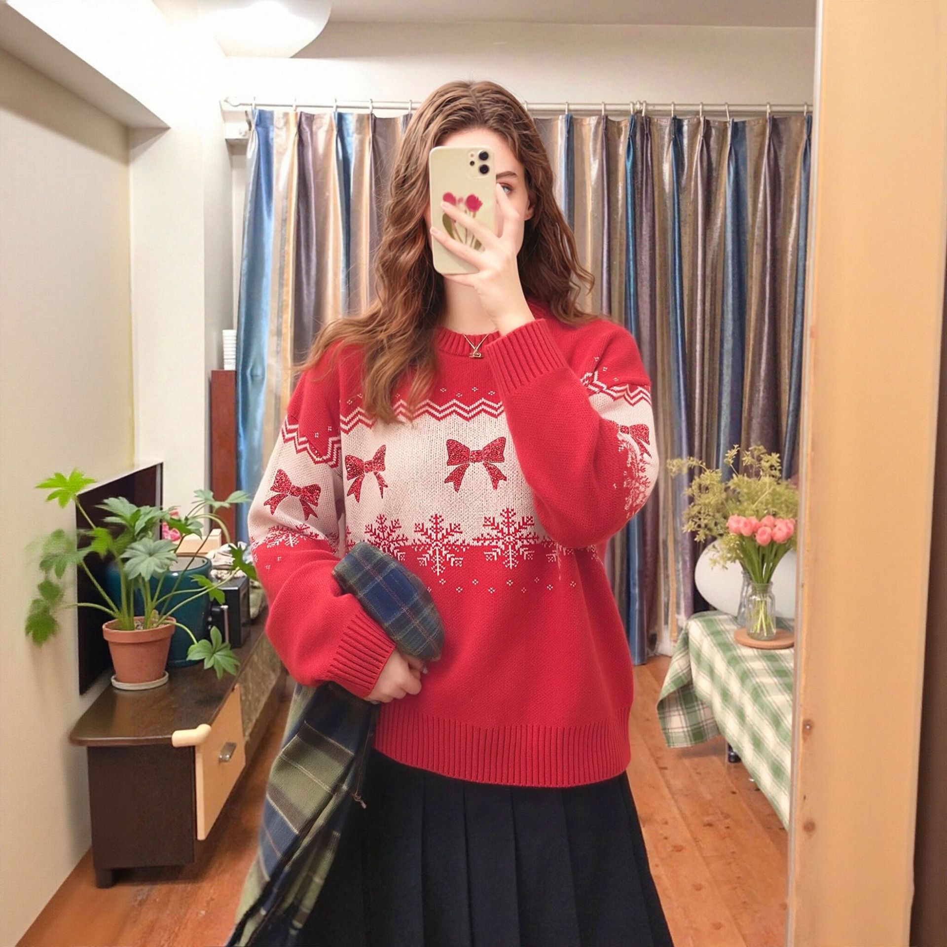 Sequin Embroidered Bow Pullover Sweater