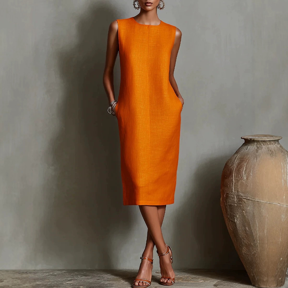 Sleeveless Off-Shoulder A-Line Midi Dress