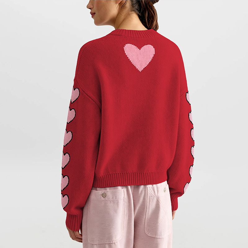 Heart Color-Block Pullover Sweater