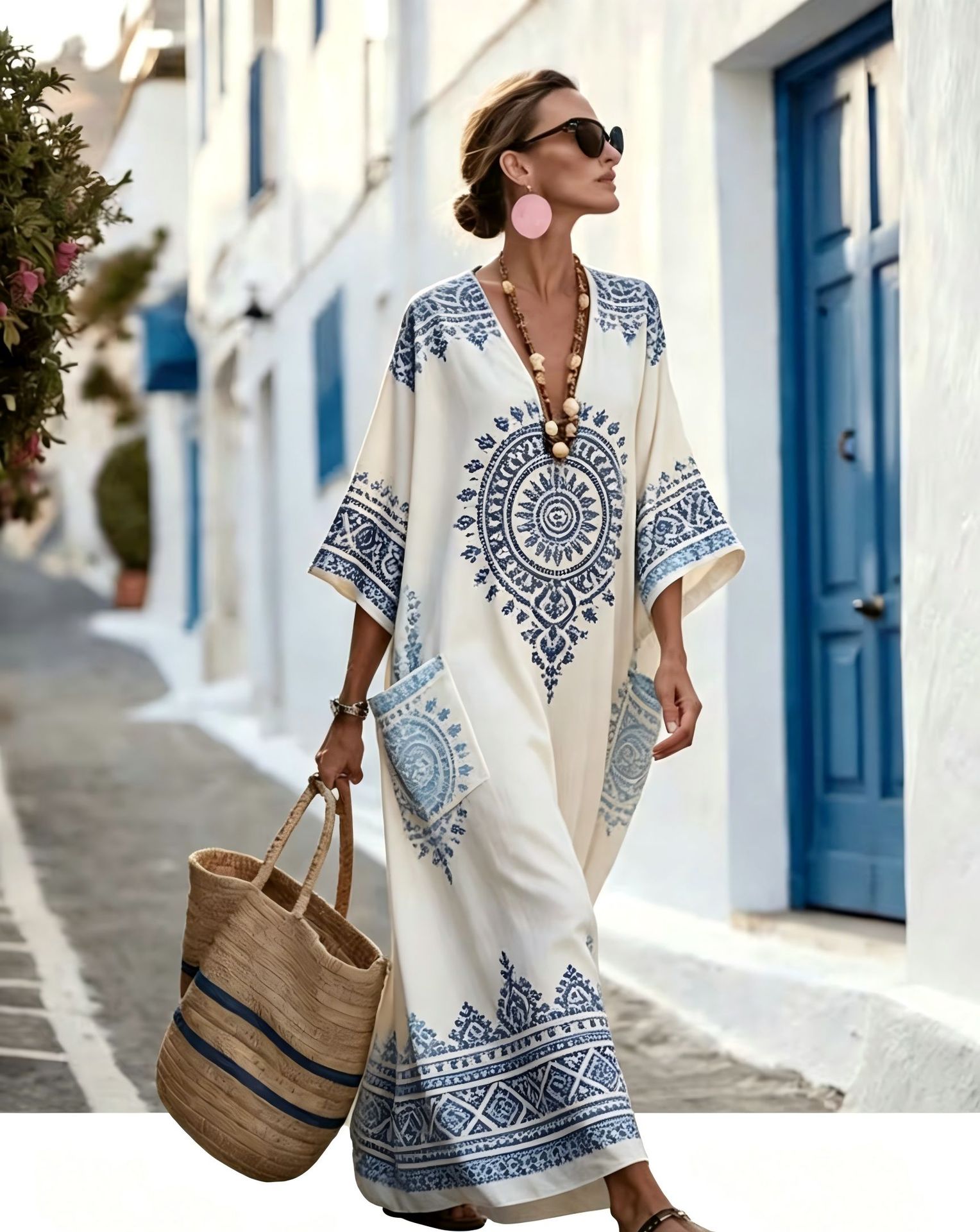Women's Floral Print Casual Dress with Pockets