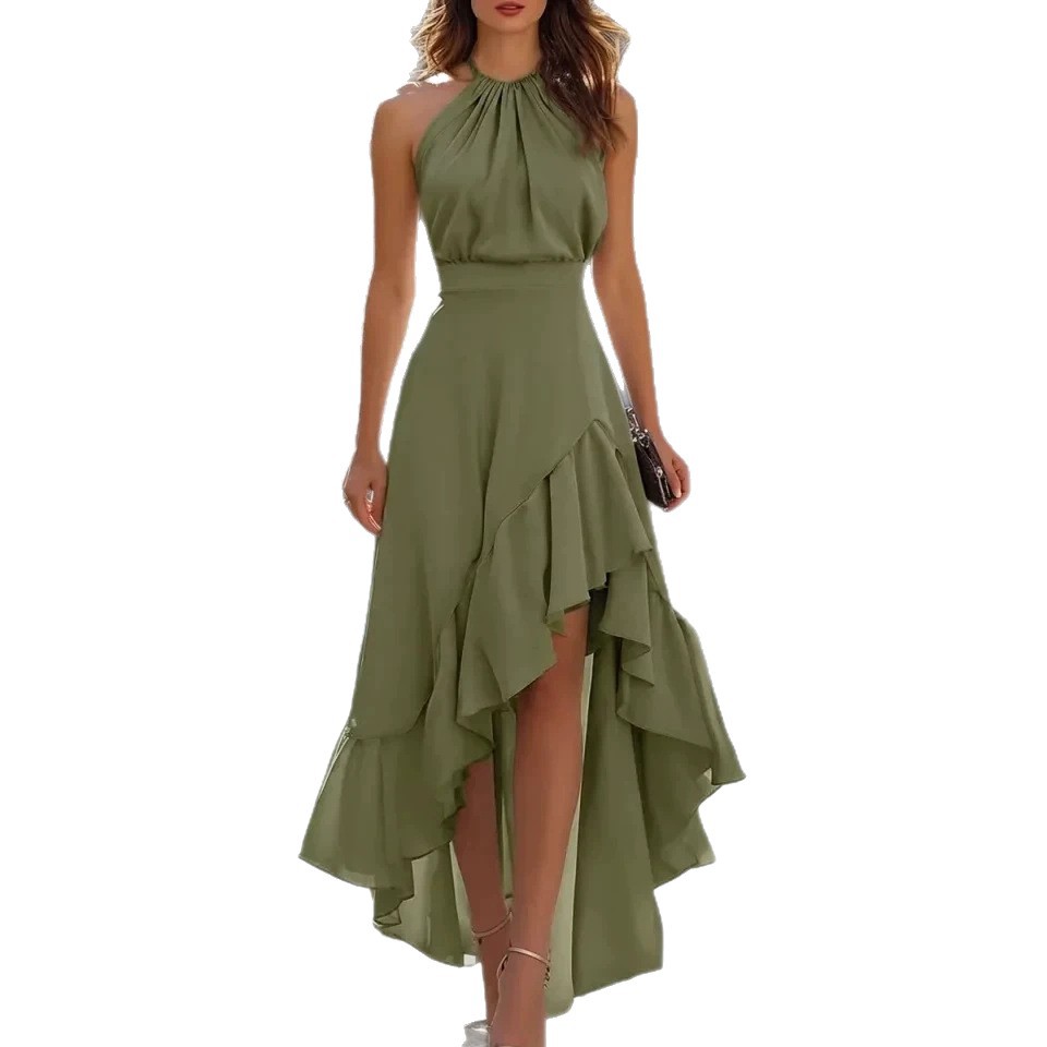 Women's Ruffled Sleeveless High-Waist Long Dress