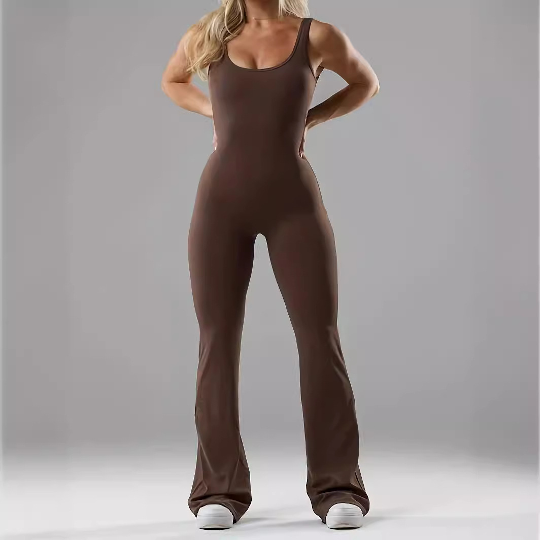Women's Sleeveless U-Neck Open-Back Slim Fit Yoga Jumpsuit