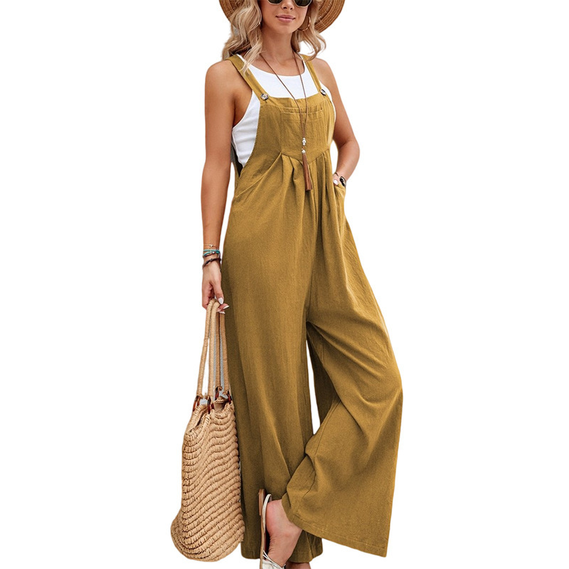 Women's Solid Color Casual Straight-Leg Overalls Vintage Style