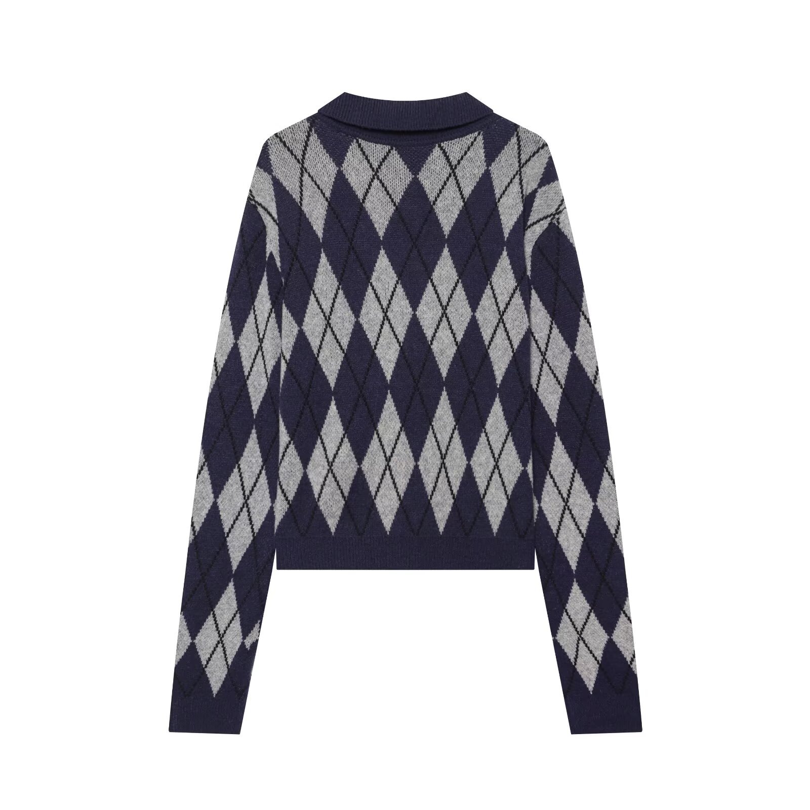 Women's V-Neck Plaid Knit Cardigan Long Sleeve