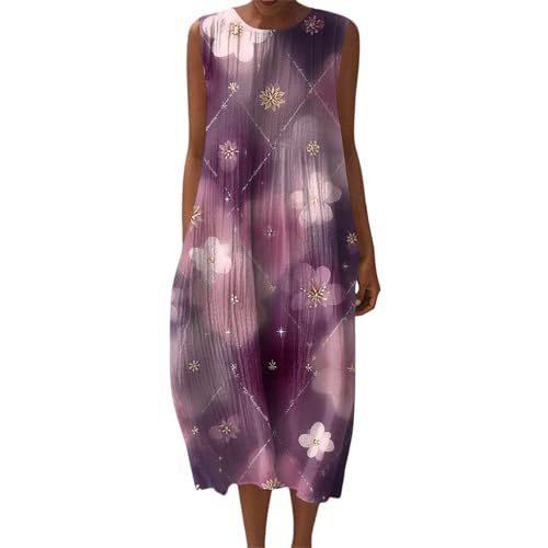 Women's Vintage Floral Print Sleeveless Midi Dress