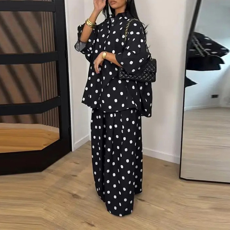 Women's Polka Dot Shirt & Wide-Leg Pants Set