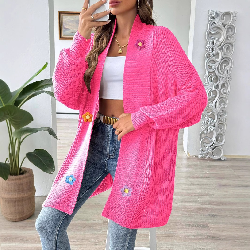 Women's Hand-Crochet Floral Patchwork Loose Cardigan Sweater