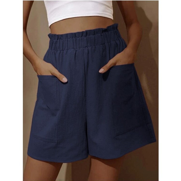Women's Cotton-Linen High-Waist Wide-Leg Casual Shorts