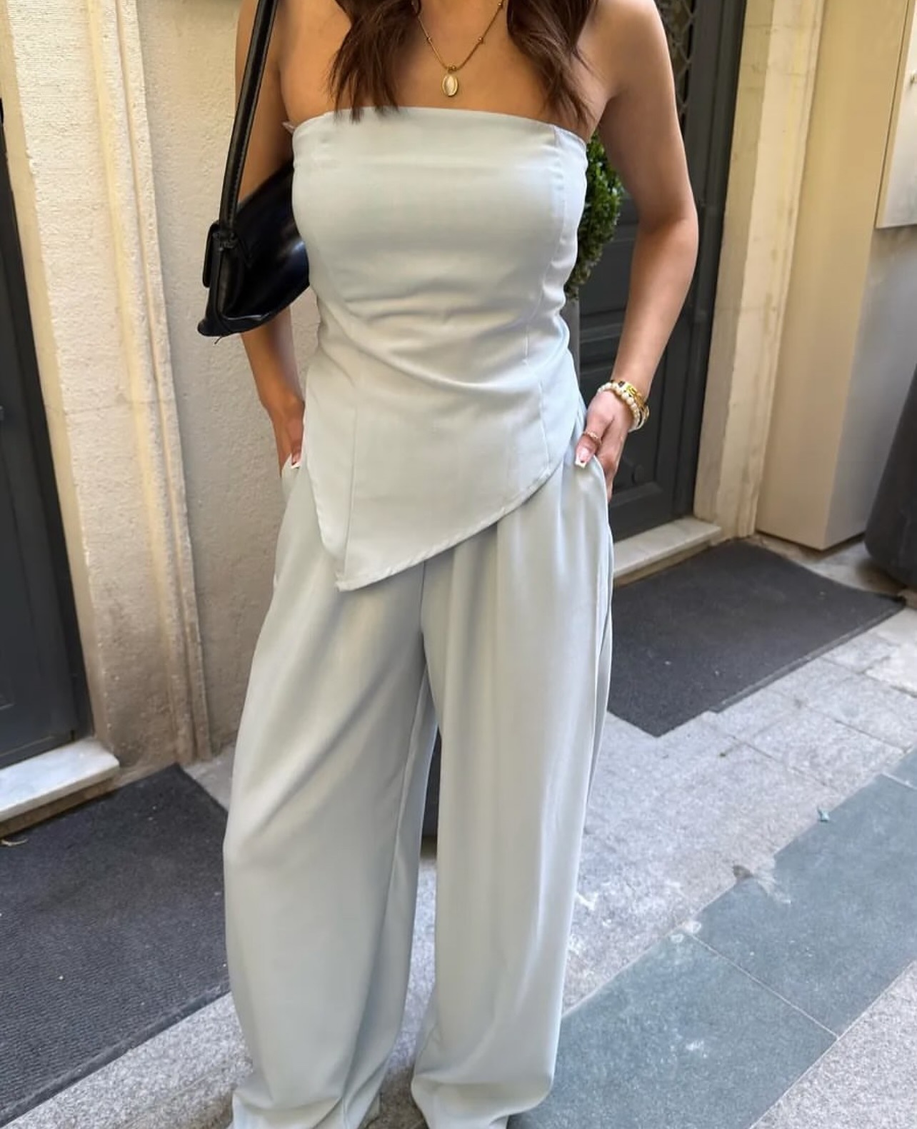 Women's Solid Sleeveless Tube Top and Pants Set Casual Two-Piece