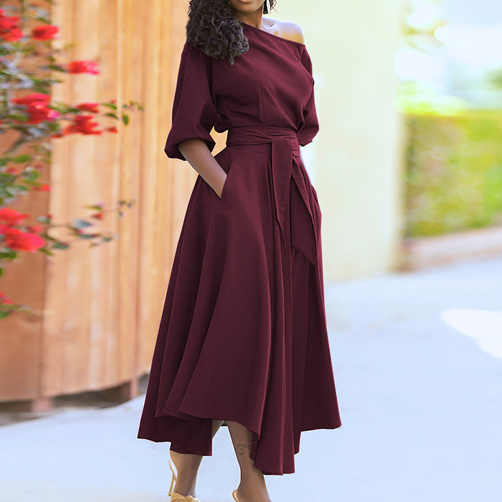 Elegant One-Shoulder High-Waist Long Dress