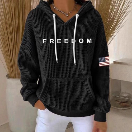 Women's Freedom Peace American Flag Print Hoodie