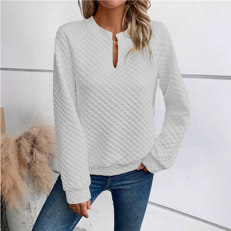 Women's Solid Deep V-Neck Long Sleeve Casual Sweatshirt