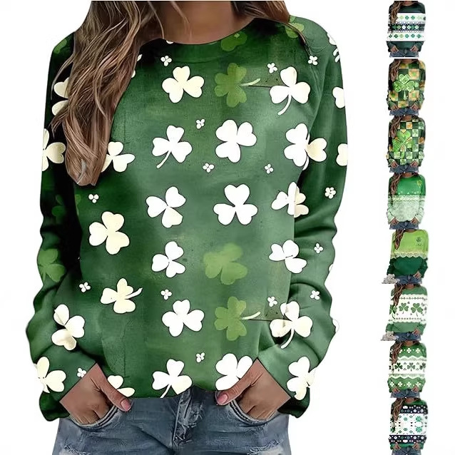 Women's Lucky Clover Floral Print Crewneck Sweatshirt