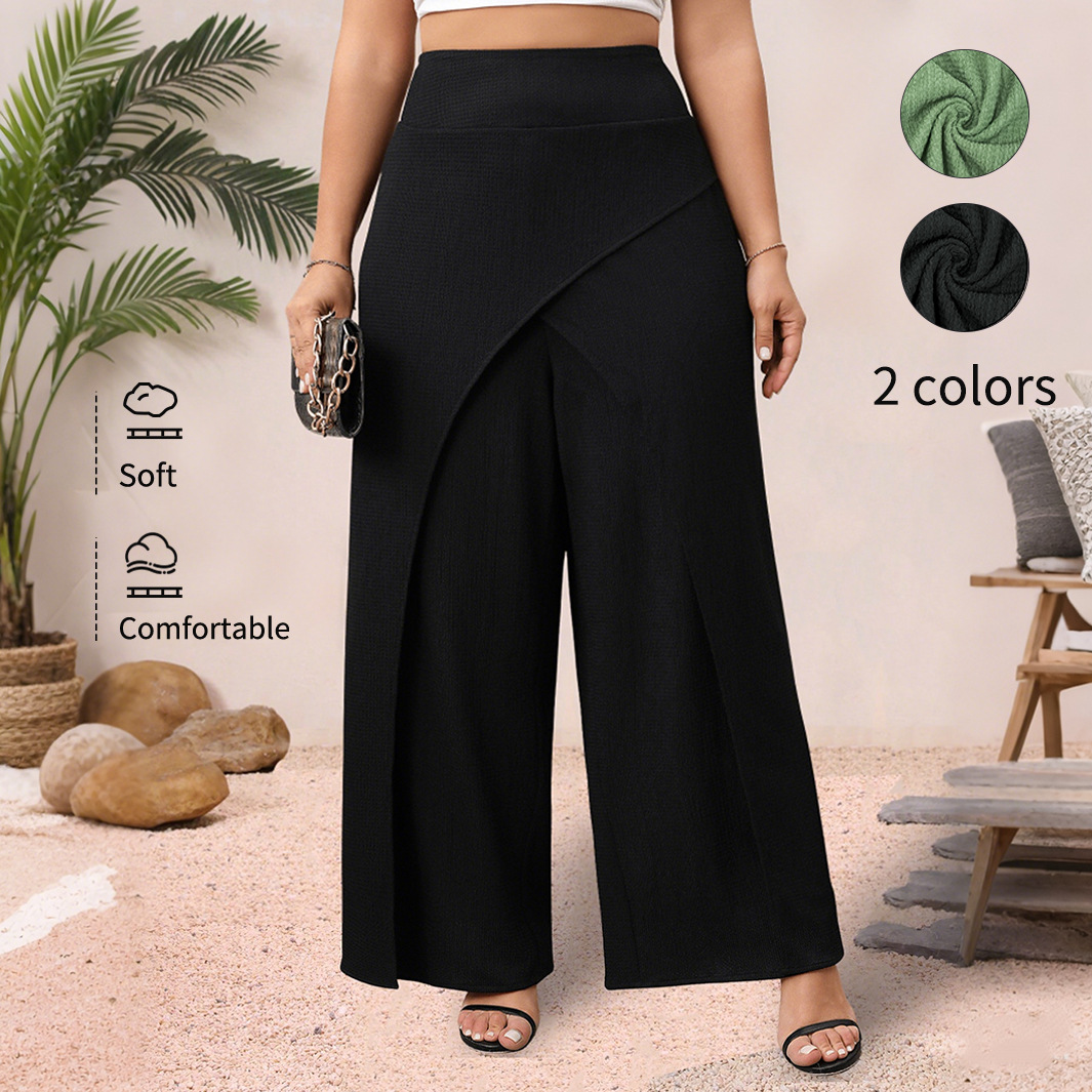 Women's Solid Color Loose Wide-Leg Pants High Waist Cropped