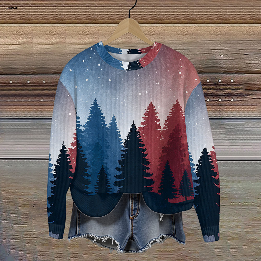 Women's Leaf Snowflake Forest Tree Print Crewneck Sweatshirt