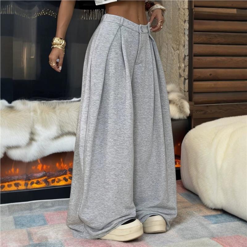 Women's High-Waist Wide-Leg Flared Trousers with Pockets