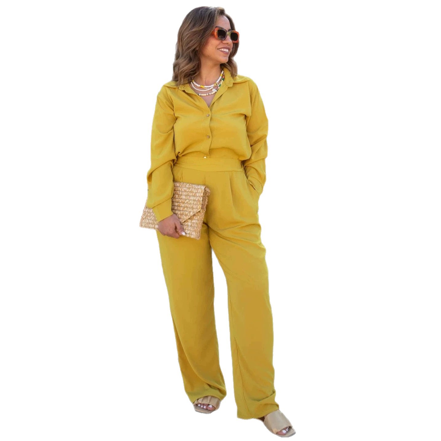 V-Neck Loose Wide-Leg Pant Set