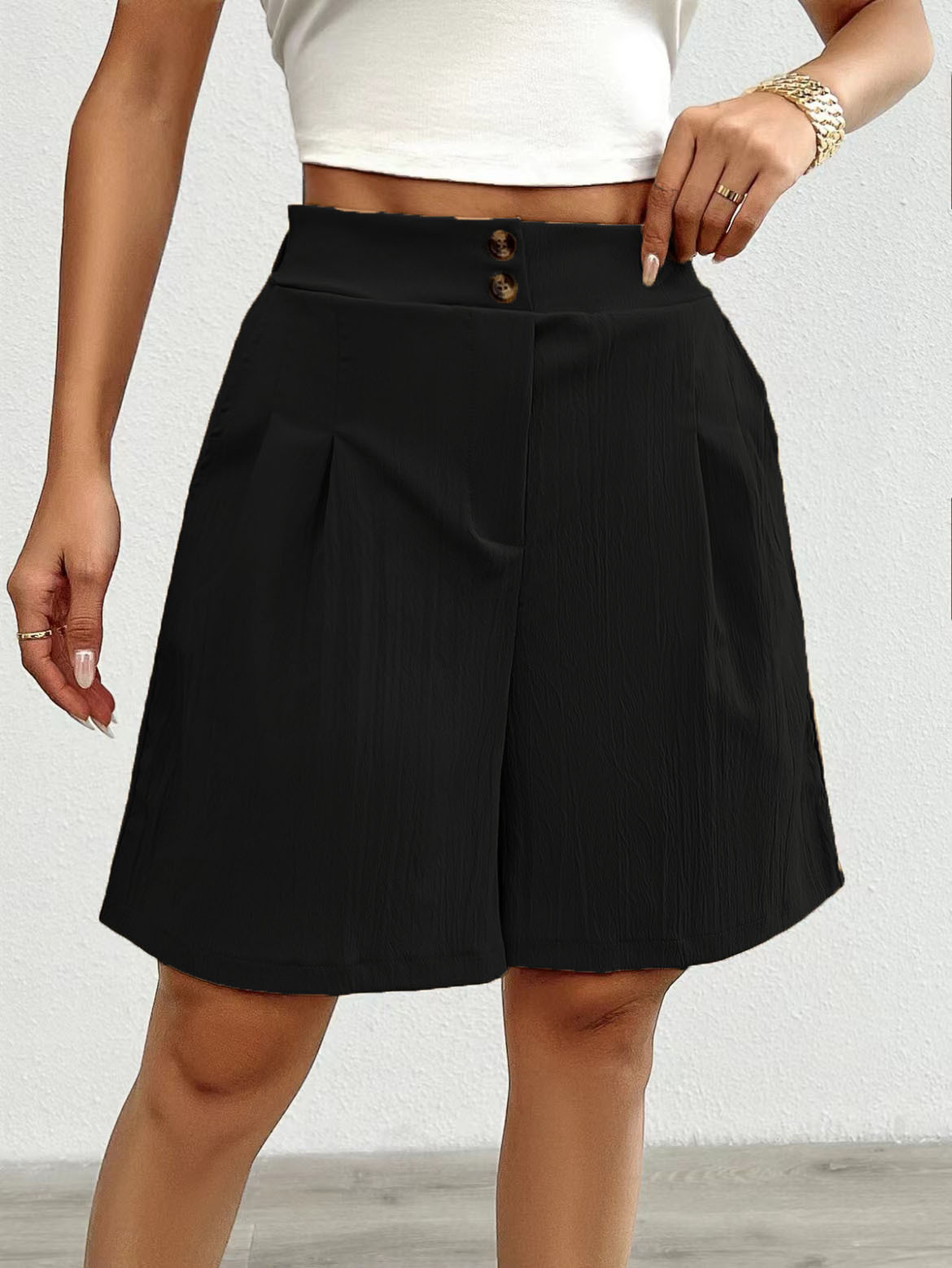 Women's High-Waist Solid Color Shorts