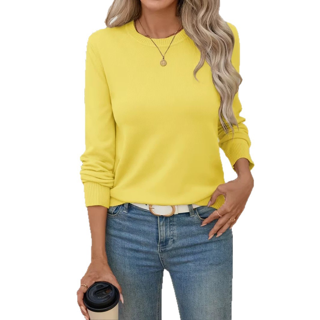 Women's Soft Stretch Crewneck Long-Sleeve Knit Top Solid Color
