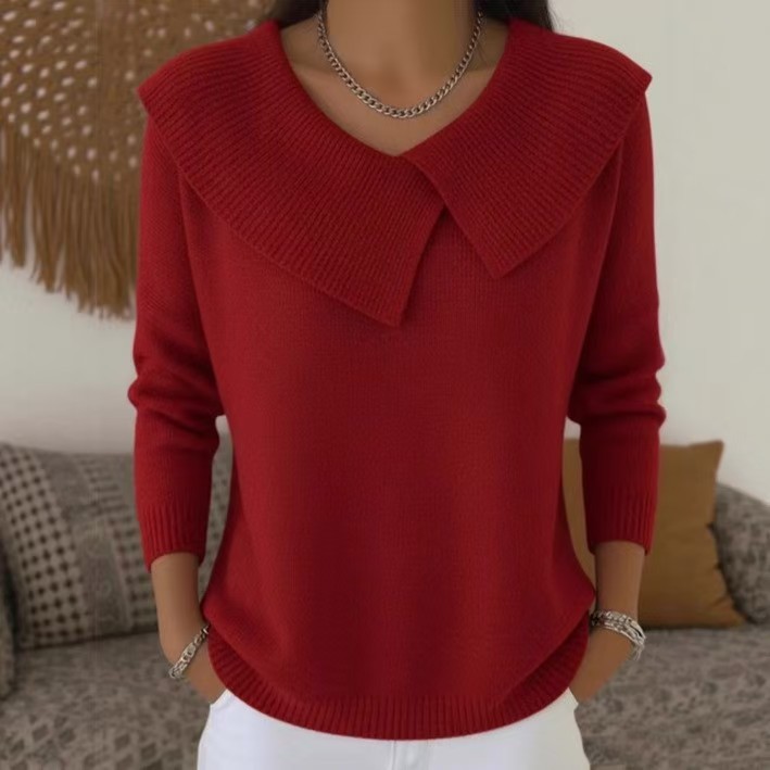 Korean Retro Collared Knit Sweater, Loose Slimming Pullover