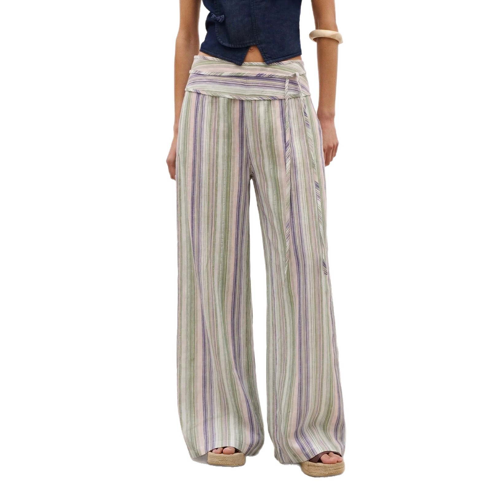 Striped High-Waist Tie-Front Wide-Leg Pants