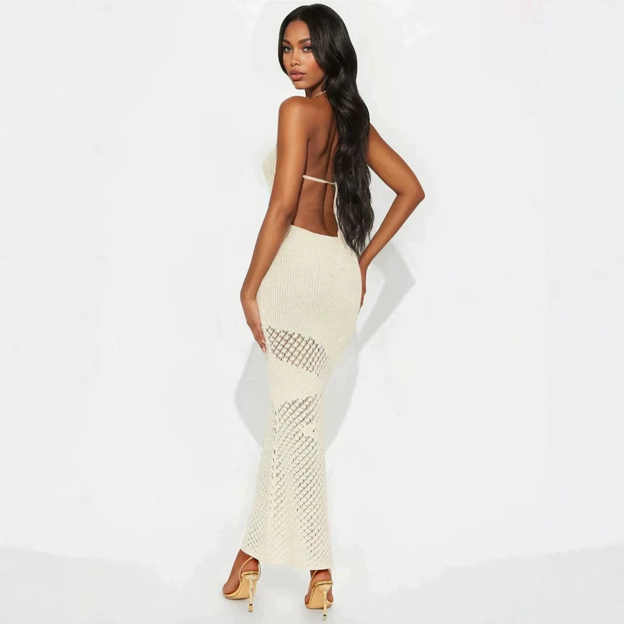 Women's Solid Color Knit Beach Cover-Up Dress