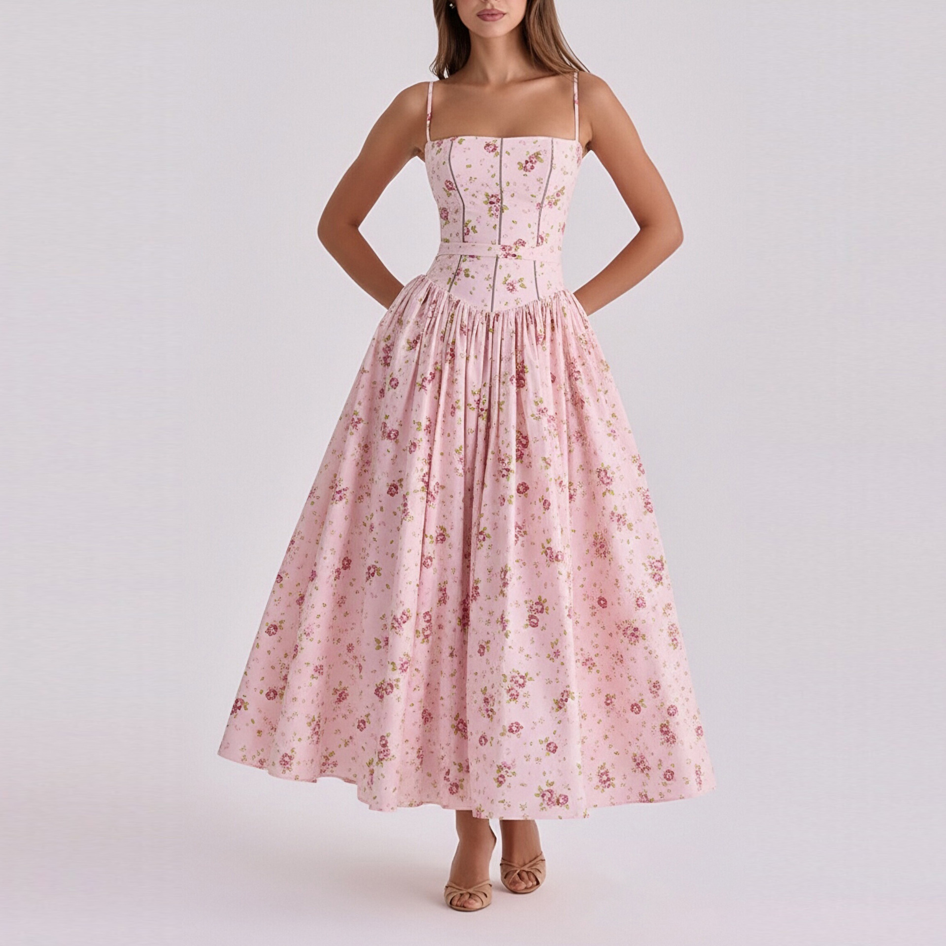 Floral Print High-Waist Sleeveless Slip Dress